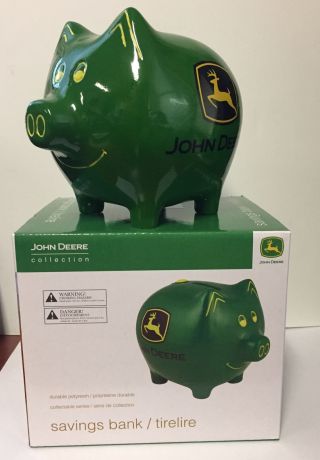 John Deere Savings Piggy Bank W/ Smiling Green Pig 