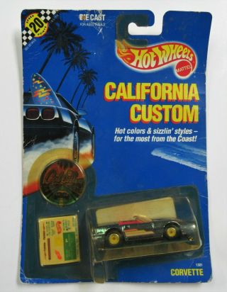 1989 Mattel Hot Wheels California Custom Corvette 1301 Die Cast Car Good Cond.