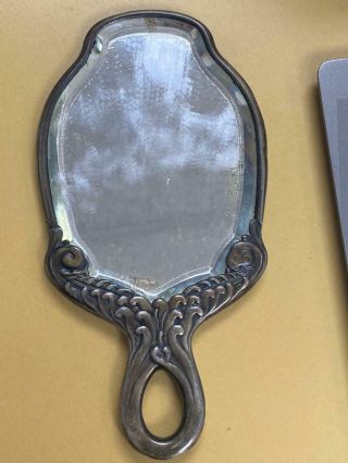 Antique Sterling 6028 Ornate Hand Mirror Beveled Glass