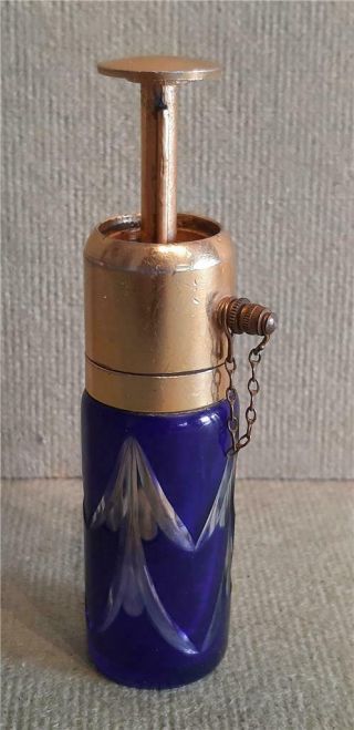 Vintage Antique Cobalt Blue Cut Glass Baccarat Perfume Atomiser Made In France