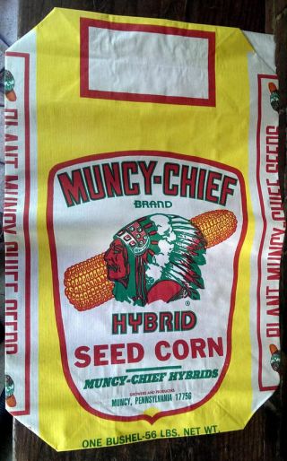 Vintage Muncy Chief Hybrid Seed Corn Paper Bag Nos Feed Grain Sack Farm