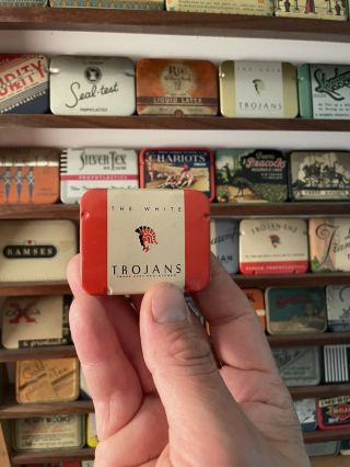 Vintage Trojans The White Prophylactic Condom Tin Box Htf Vgc 50c Version Lqqk