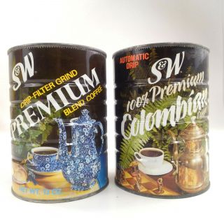 Vintage S&w Coffee Tin Coffee Cans Premium And Columbian Blends No Coffee No Lid