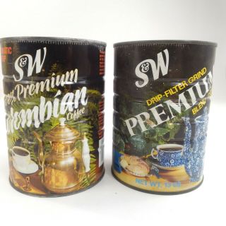 Vintage S&W Coffee Tin Coffee Cans Premium and Columbian Blends No Coffee No Lid 3