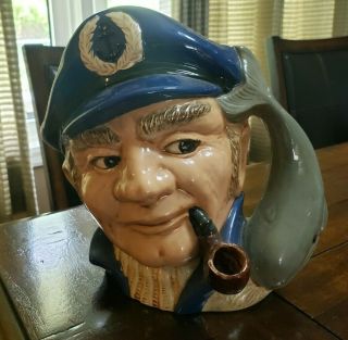 Large Hand Painted Sea Captain Pipe Whale Nautical Ceramic Toby Mug Pitcher 10x9
