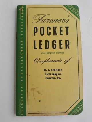 1958 1959 John Deere Farmers Pocket Ledger W.  L.  Sterner Hanover,  Pa