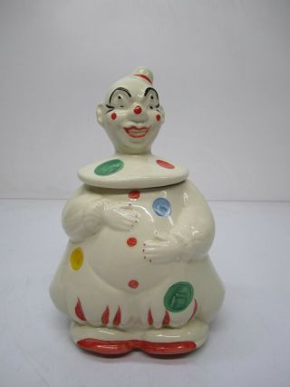 Vtg C1940s Usa 126a Ceramic Bisque Hand Painted Polka Dot Clown Cookie Jar