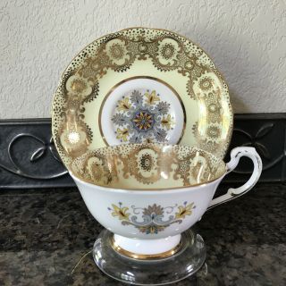 Vintage Paragon By Appointment Majesty The Queen Tea Cup & Saucer Yellow & Gold