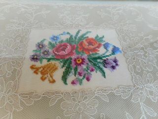 VINTAGE PETIT POINT - LACE AND EMBROIDERY TRAY WITH ORMOLU FILIGREE FRAME 3