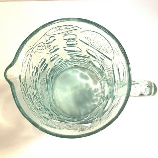 Vintage Embossed Fruit Glass Pitcher Light Green/Blue 3