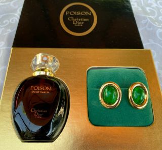 Vintage Christian Dior Gripoix Earrings Poison Eau De Toilette Set - Rare