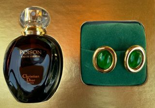 Vintage Christian Dior Gripoix Earrings Poison Eau de Toilette Set - RARE 2