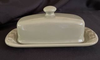 Longaberger Pottery Covered Butter Dish Sage Green Ceramic Usa