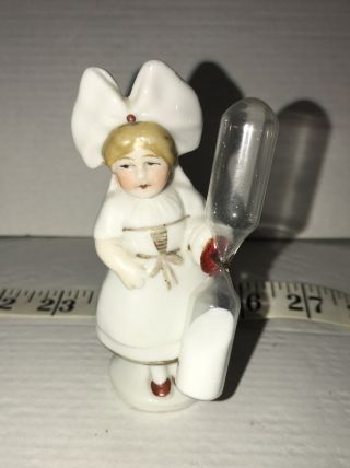 Vintage Girl With Large Bow Egg Timer Germany Hourglass.
