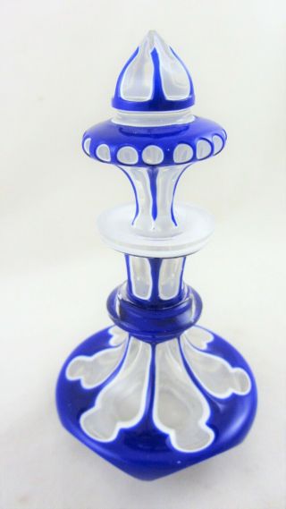 Antique Bohemian Overlay Glass Scent Bottle Blue