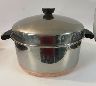 Vintage Revere Ware 1801 Copper Clad Ss 6qt Stock Pot Stainless Steel W Lid