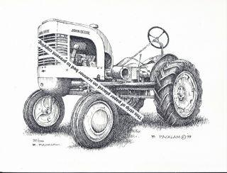 John Deere Model La Tractor,  Styled Pen & Ink Print