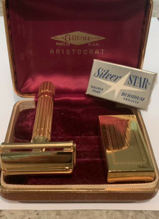 Vintage Gillette Gold Aristocrat Safety Razor With Case