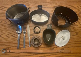 Swedish Army Stainless Steel M40 Mess Kit With Cup,  Cutlery Set,  Lid,  And Strap