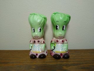 Vintage Anthropomorphic Py Miyao Lettuce Salt And Pepper Shakers Japan