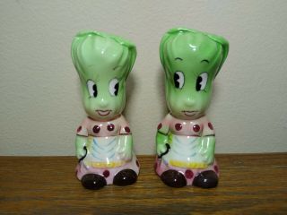 Vintage Anthropomorphic PY Miyao Lettuce Salt and Pepper Shakers Japan 2