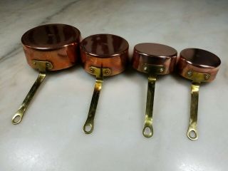 4 Vintage Copper Measuring Cups With Brass Handle And Pour Spout,  Made In Korea