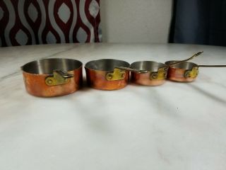 4 Vintage Copper Measuring Cups with Brass Handle and Pour Spout,  Made In Korea 3