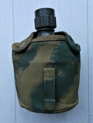 Rare Rhodesian Army Water Bottle & Cover With Field Applied Painted Camo