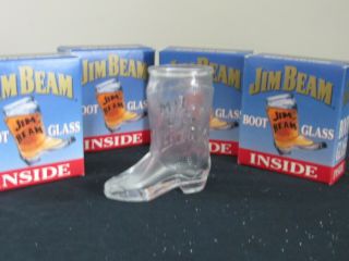 NIB Vintage Jim Beam Cowboy Boot Shot Glass 1.  5 oz - Set Of 4 3