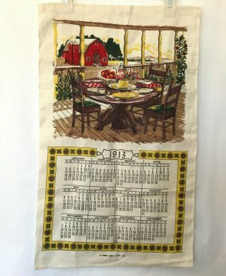 Vintage Hickory Farms 1913 Calendar Linen Tea Towel Ohio Wall Hanging