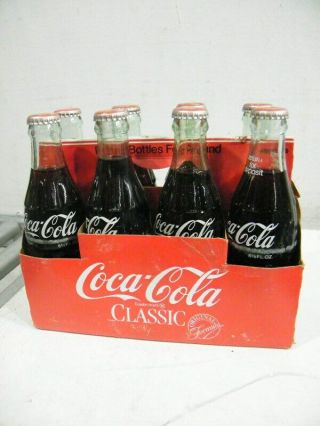 Vintage 6 1/2 Oz Coke Bottles Coca - Cola 8 - Pack With Carrier Real Thing