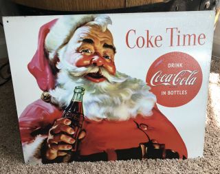 Coca Cola Santa Vintage Tin Metal Coke Sign Christmas Holiday Wall Decor Gift