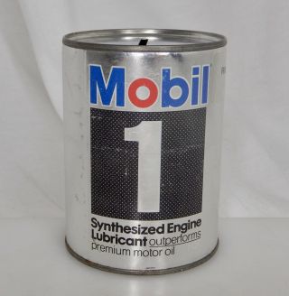 Mobil 1 Motor Oil,  Vintage Advertising Coin Bank Tin Can - 83733