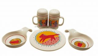 Vtg Happy Trails Trivet,  S&p Shaker 2 Bowls By Treasure Craft 1989 Chili Peppers