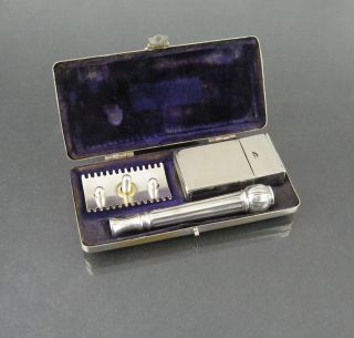1909 Silver Plated King Gillette Abc Pocket Edition Safety Razor Set 501