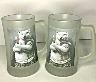1995 Coca Cola Polar Bear Frosted Heavy Glass 24 Oz.  Mug Stein Vintage Set Of 2