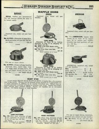 1922 Paper Ad Griswold Cast Iron Heart Star Waffle Iron Low High Pattern