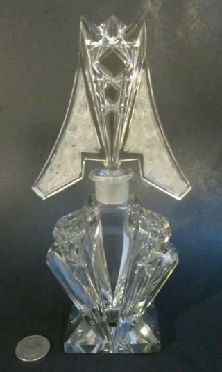 CZECH Signed Art Deco Frosted Crystal Cut Glass BIG 8.  5 