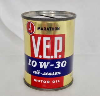 Marathon V.  E.  P.  Motor Oil,  Vintage Advertising Coin Bank Tin Can - 83751