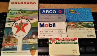 Vintage Gasoline / Oil Credit Cards & Texaco Map,  Arco,  Mobil,  Gulf,  Sunoco