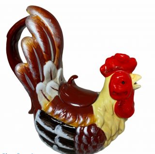 Ceramic Rooster Teapot Colorful Tail Handle Farmhouse Chic Collectible 2