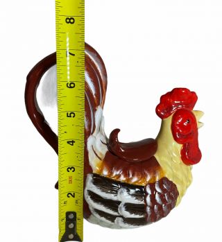 Ceramic Rooster Teapot Colorful Tail Handle Farmhouse Chic Collectible 3