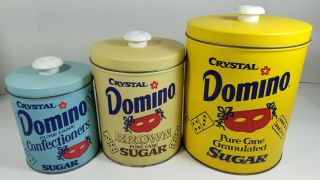 Crystal Domino Pure Cane Sugar Set Of 3 Vintage Collector Canister Tins