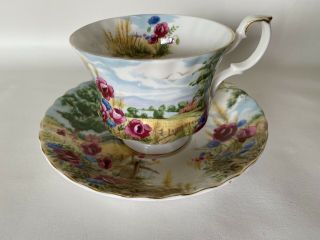 Royal Albert Tea Cup And Saucer Country Scene Harvest Song Rose Pattern Teacup