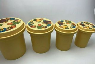 Vintage 4 Rubbermaid Brown Mushroom Nesting Kitchen Canister Set Retro Plastic