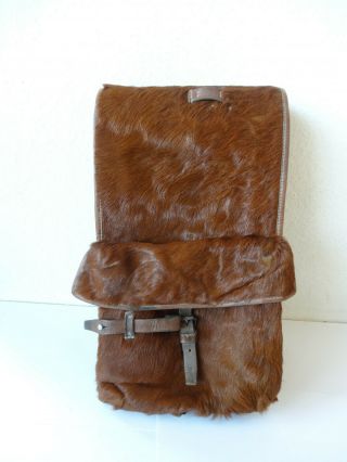 Rarity 1947 Swiss Army Cowhide Leather Backpack Rucksack Military Fur Vintage