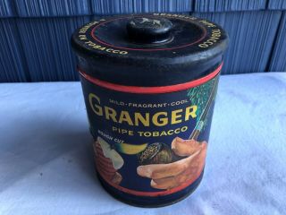 Vintage Granger Pipe Tobacco Tin W/ Paper Label Christmas Seasons Greetings Ptr