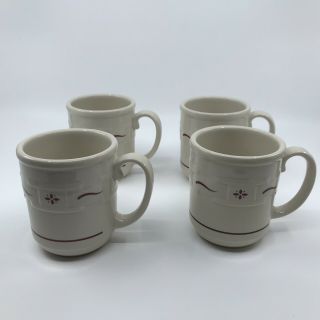 4 Longaberger Pottery Woven Traditions Mugs In Heritage Red & Cream