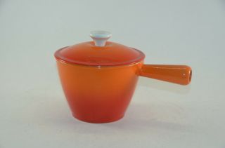 Vintage Levcoware 6 " Orange Red Enamel Cast Iron Fondue Pot And Lid Japan