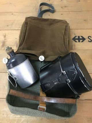 1965 Vintage Swiss Army Military Bread Bag Kit (bag,  Canteen,  Lunch Box)